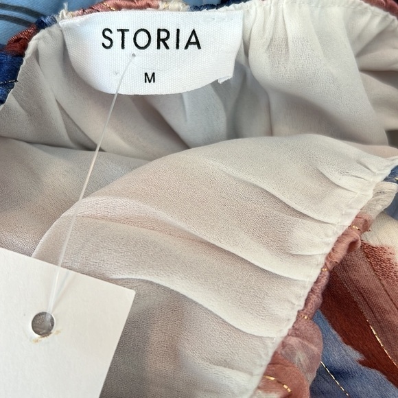 Storia Pink And Blue Gold Shimmer Watercolor Tiered Midi Dress Size M - Picture 13 of 13